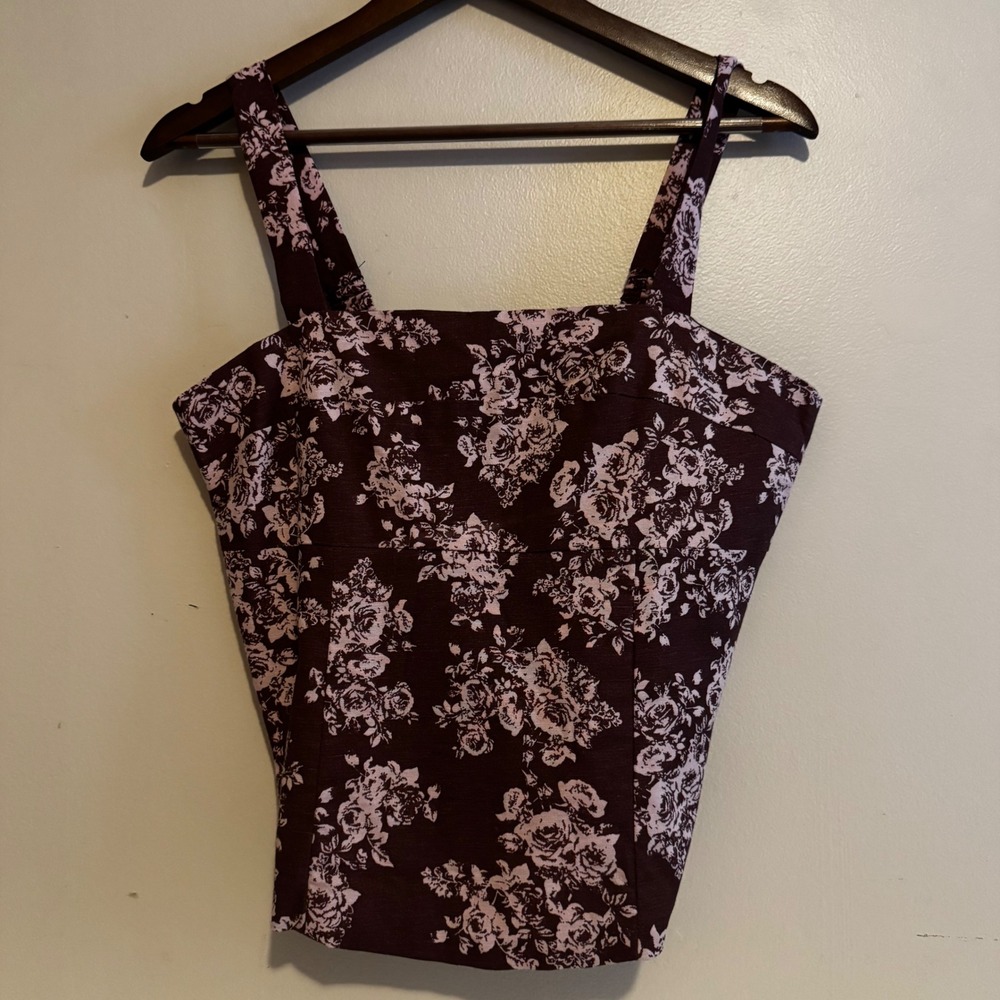 Women's Ivory Ground Crop Tank XL Natural Fibers Rayon Linen Blend Boho NWT